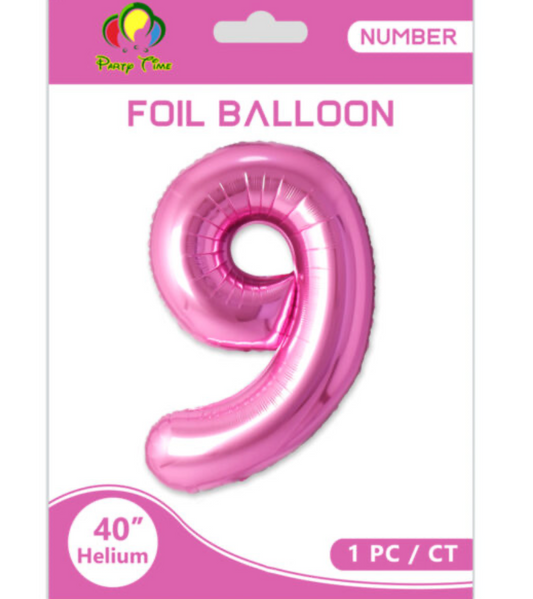 40 Number 9 Foil Ballon Pink