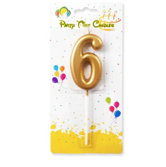 Number 6 Candle Gold Birthday Candle