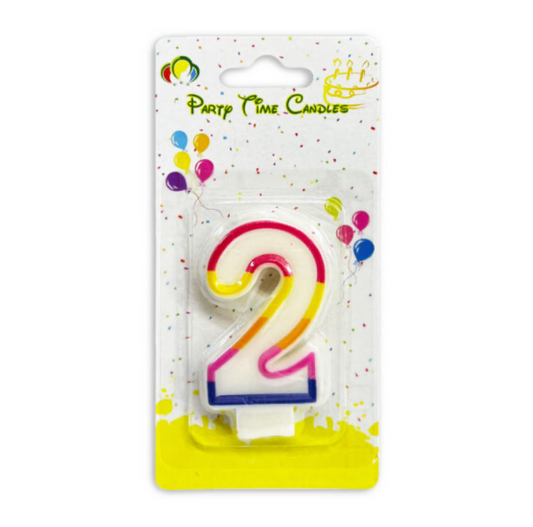 Number 2 Candle Multicolor Birthday Candle