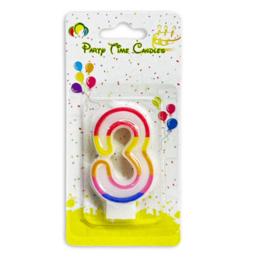 Number 3 Candle Multicolor Birthday Candle