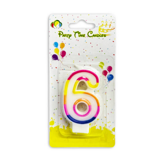 Number 6 Candle Multicolor Birthday Candle