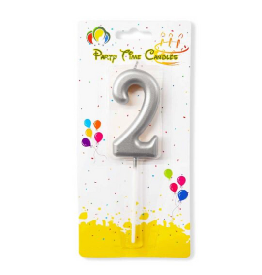 Number 2 Candle Silver Birthday Candle