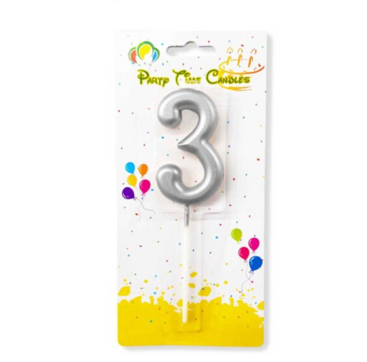Number 3 Candle Silver Birthday Candle