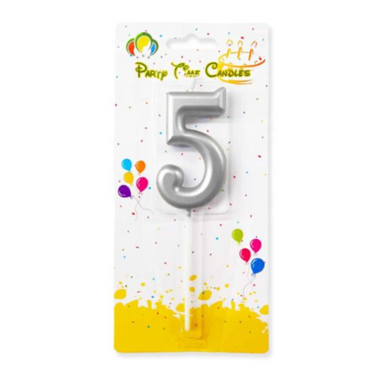 Number 5 Candle Silver Birthday Candle