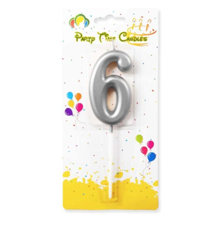 Number 6 Candle Silver Birthday Candle