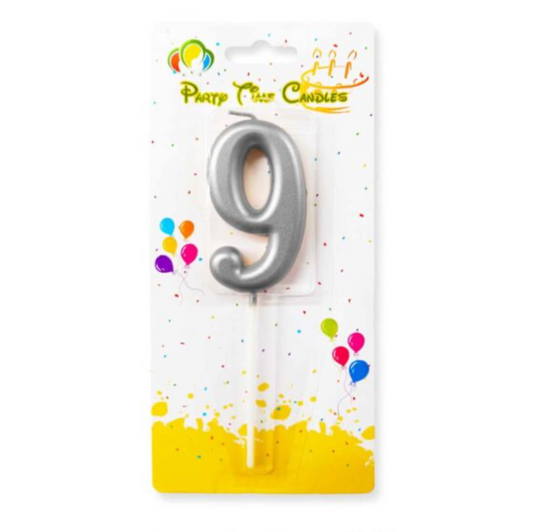 Number 9 Candle Silver Birthday Candle
