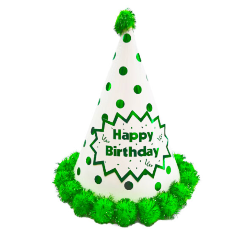 1pc 24cm Happy Birthday Party Hats and Party Favors White & Green