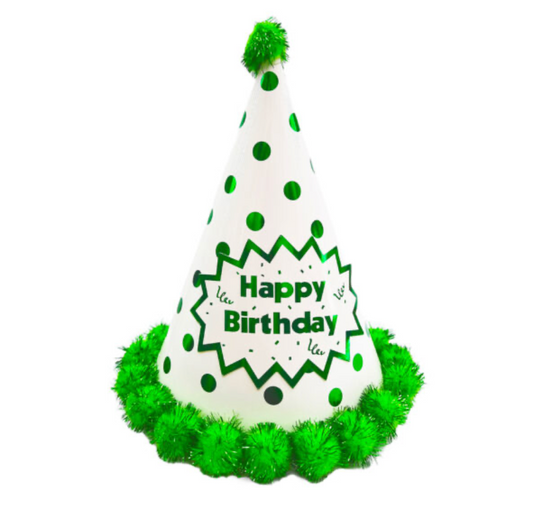 1pc 24cm Happy Birthday Party Hats and Party Favors White & Green