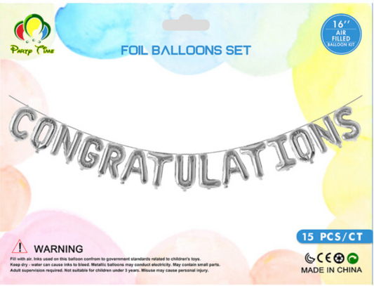 16" Congratulations Foil Balloon Silver Set