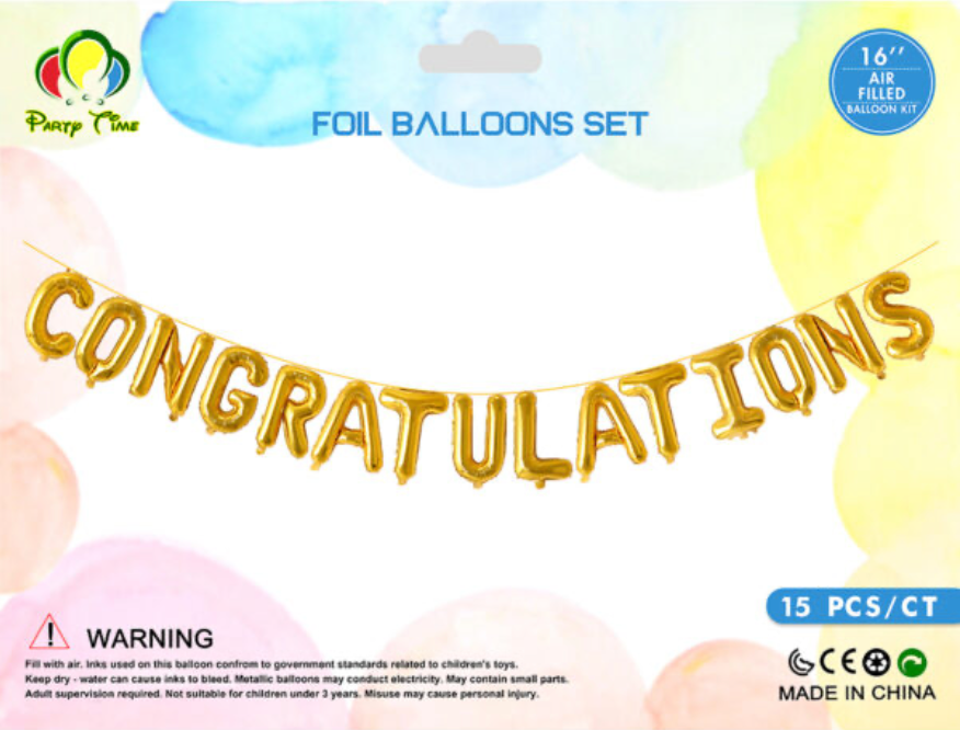 16" Congratulations Foil Balloon Gold Set