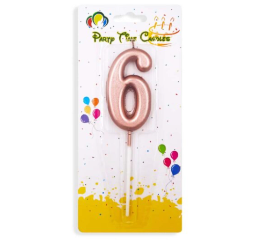 Number 6 Candle Rose Gold Birthday Candle