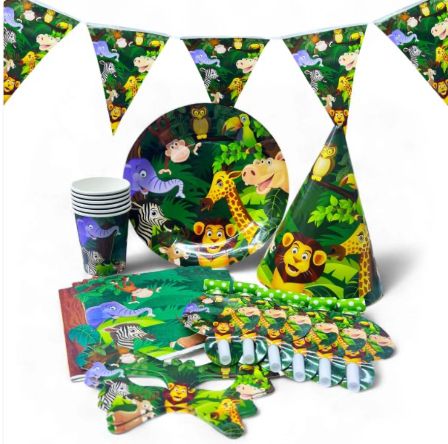 Jungle Safari Party Packs Disposable Tableware Sets, Animals Party Supplies