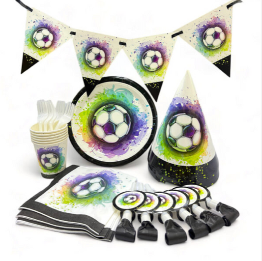 Color Blast Football Party Pack Disposable Tableware Sets – Birthday Party Supplies