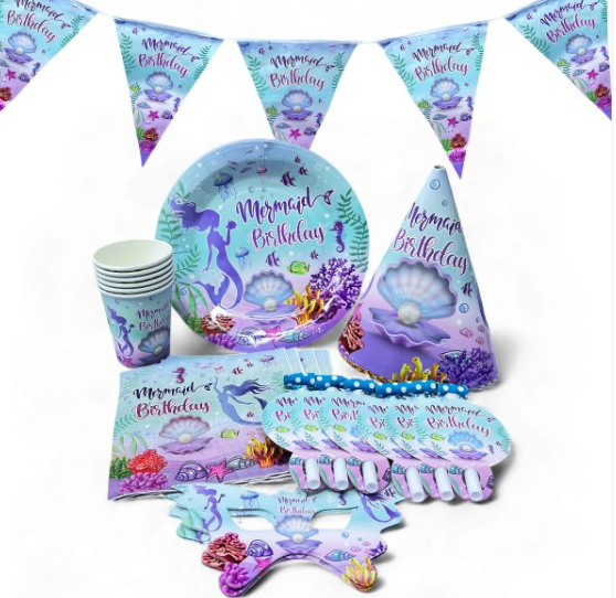 Mermaid Party Packs Disposable Tableware Sets – Party Supplies