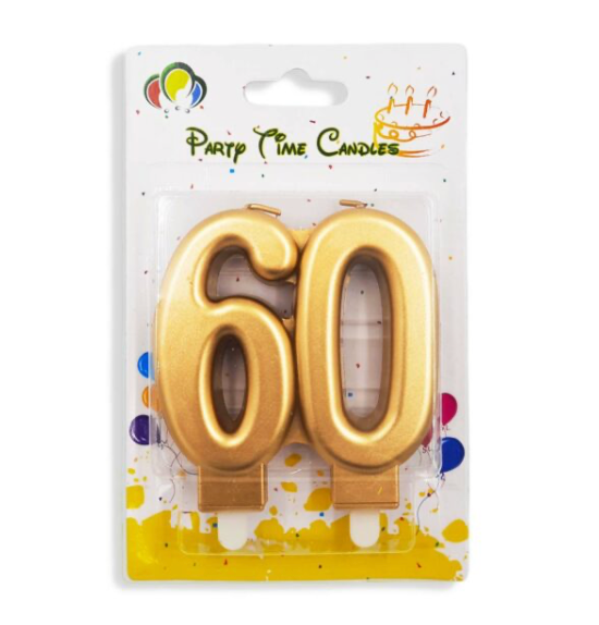 Number 60 Birthday Candle Gold
