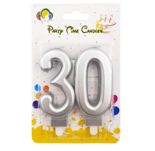 Number 30 Birthday Candle silver