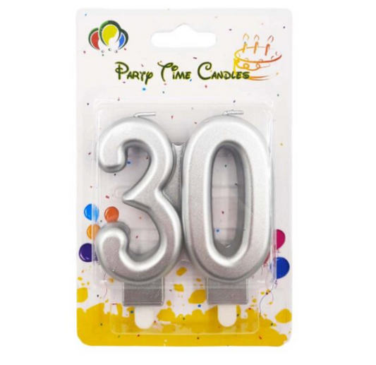 Number 30 Birthday Candle silver