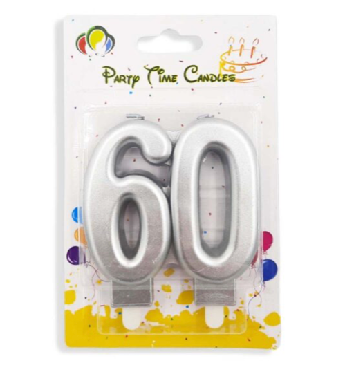 Number 60 Birthday Candle Silver