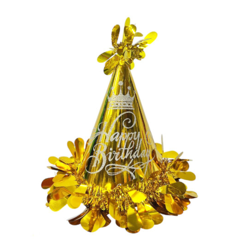1pc 20cm Shiny Gold Happy Birthday Party Hats, Party Favors