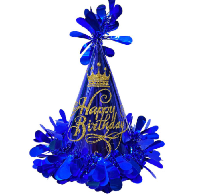 1pc 20cm Shiny Blue Happy Birthday Party Hats, Party Favors