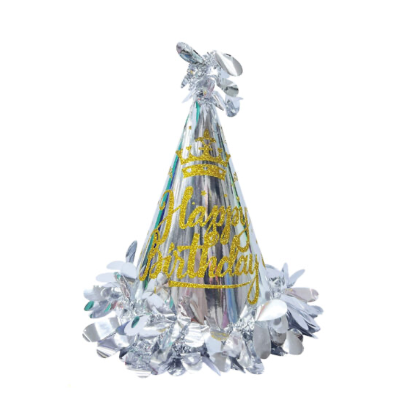 1pc 20cm Shiny Silver Happy Birthday Party Hats, Party Favors