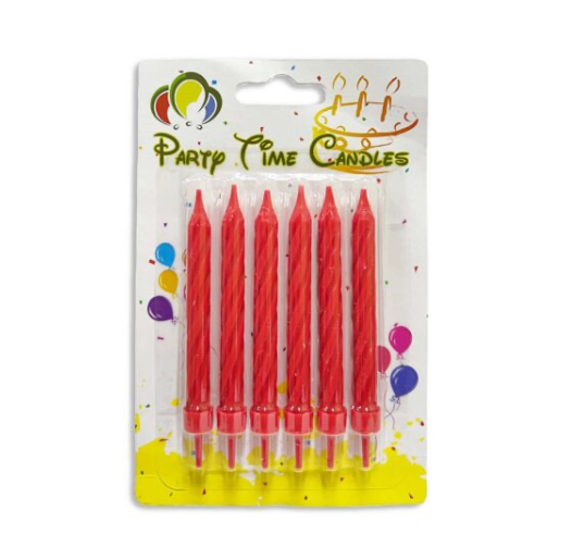 6pcs Spiral Birthday Cake Candle Red