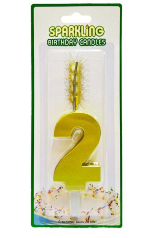 Number 2 Sparkling Candles Gold