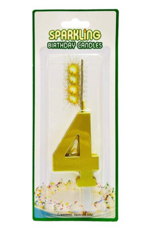 Number 4 Sparkling Candles Gold