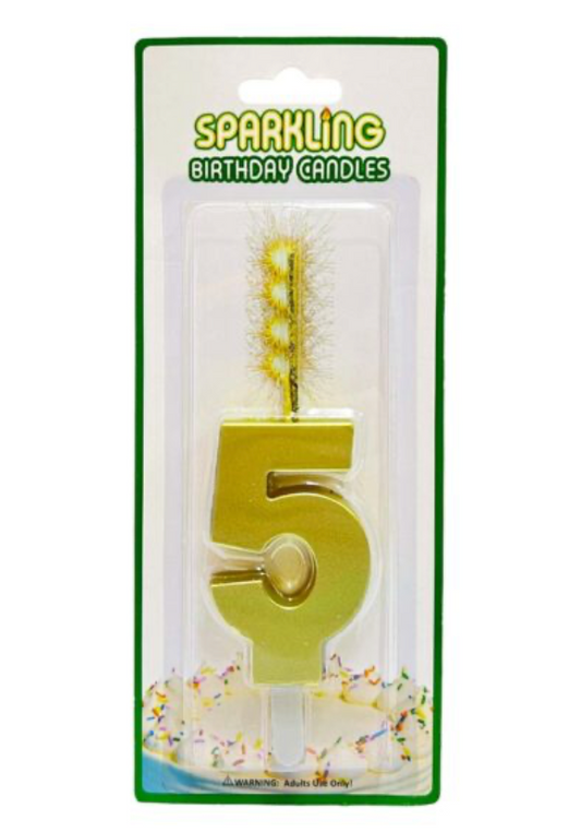 Number 5 Sparkling Candles Gold