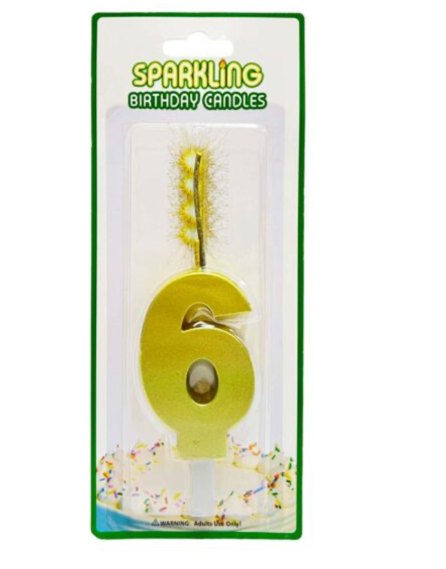 Number 6 Sparkling Candles Gold