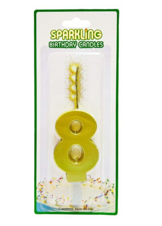 Number 8 Sparkling Candles Gold