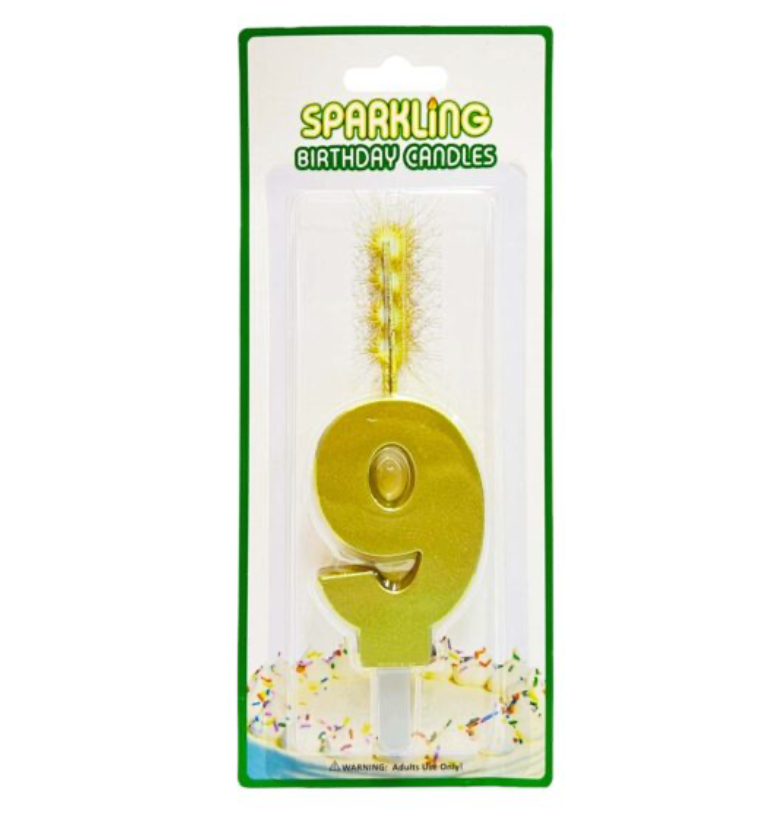 Number 9 Sparkling Candle Gold