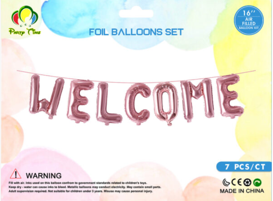 16" Welcome Foil Balloon Set Rose Gold
