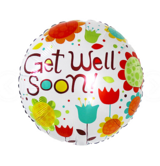 1pc 18" Round Get Well Soon Foil Balloon, Flowers