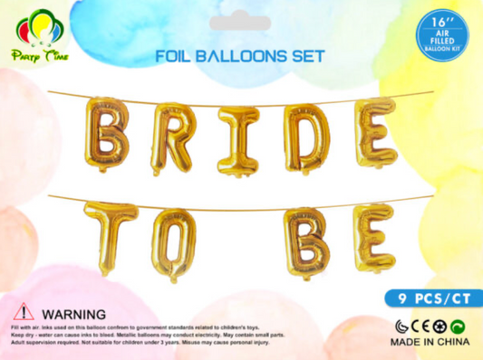 16" Bride To Be Foil Balloon Set Gold