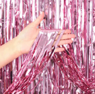 Light Pink Shiny Foil Fringe Curtain