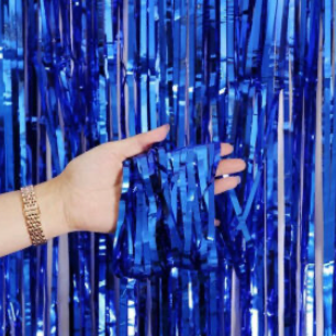 Dark Blue Shiny Foil Fringe Curtain