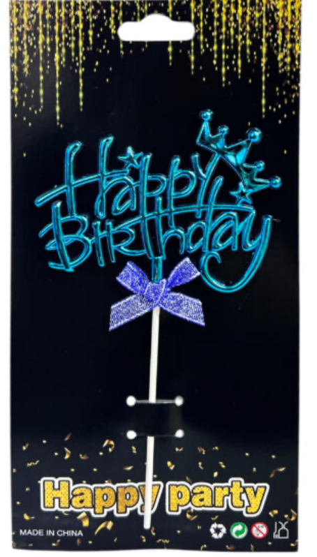 1pc Happy Birthday Cake Topper, Blue