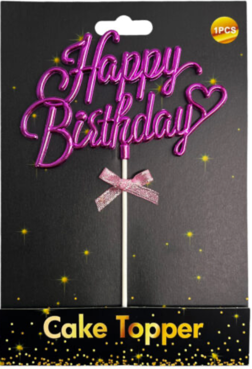 1pc Pink Cursive Happy Birthday Cake Topper, Cake Decor