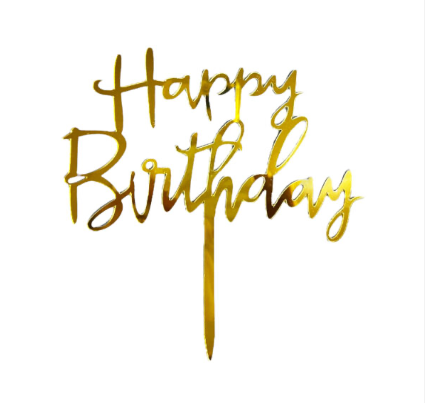 1pc Cursive Happy Birthday Cake Topper, Gold
