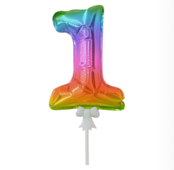 7" Auto Inflate Rainbow 1 Cake Topper