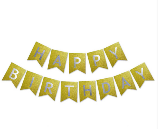 Gold Glittery Happy Birthday Banner