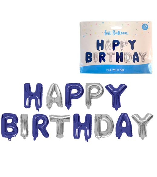 Blue and Sliver Happy Birthday Banner