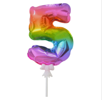 7" Auto Inflate Rainbow 5 Cake Topper