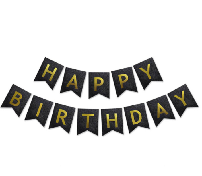 Glittery Black Happy Birthday Banner