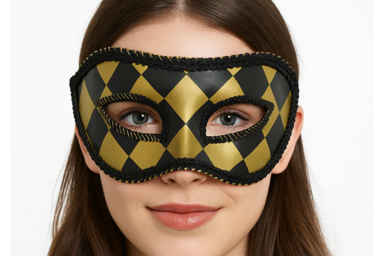 Harlequin Masquerade Mask Black & Gold