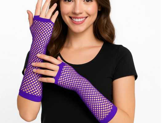 Long Purple Fishnet Fingerless Gloves