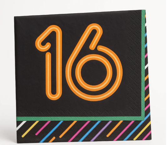 Neon 16 Birthday Beverage Napkins