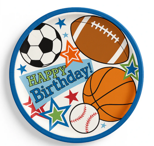 Sports Party Birthday Paper Plates - 7-Inch Round