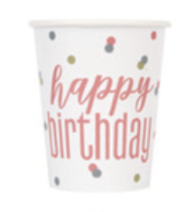 Rose Gold Happy Birthday Paper Cup